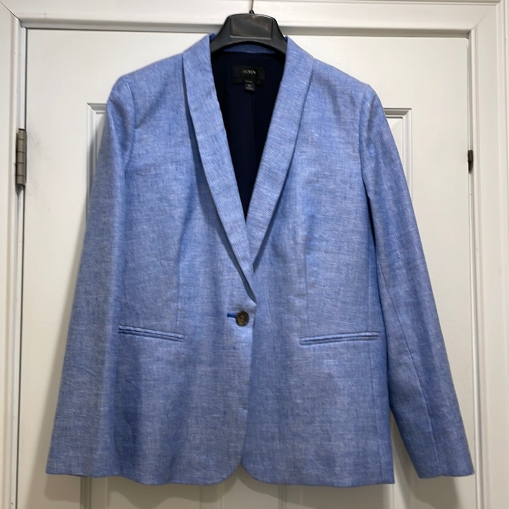 J Crew NWOT Chambray Blue Linen Blazer Size 16